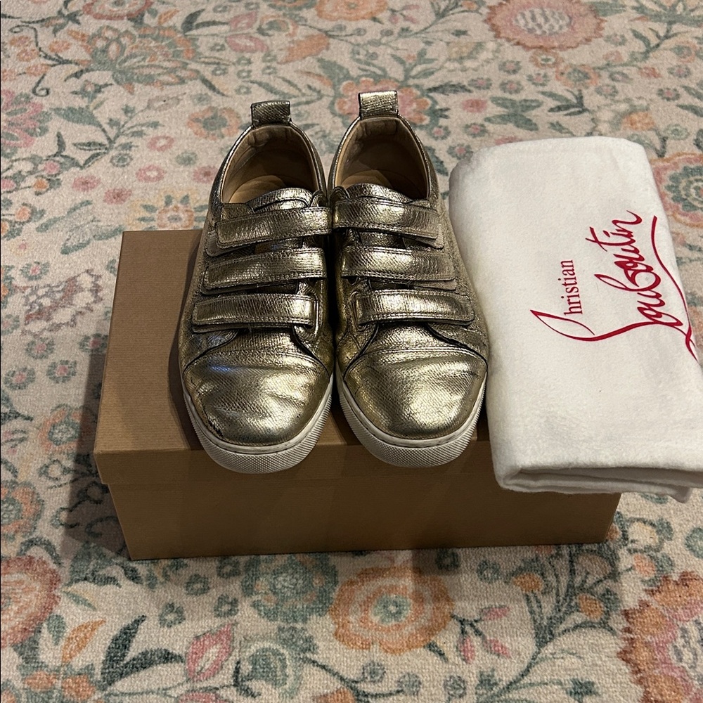 Christian Louboutin Metallic Gold Three strap Sneakers